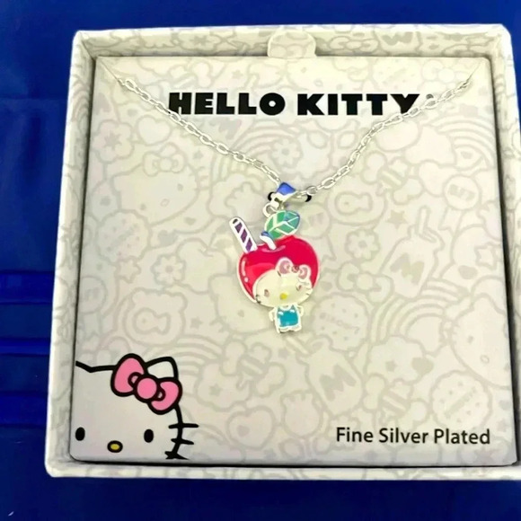 Sanrio Enamel and Pink Cyrstal Cafe 3D Apple Head Pendant, 16+ 2'' Chain - Picture 1 of 4